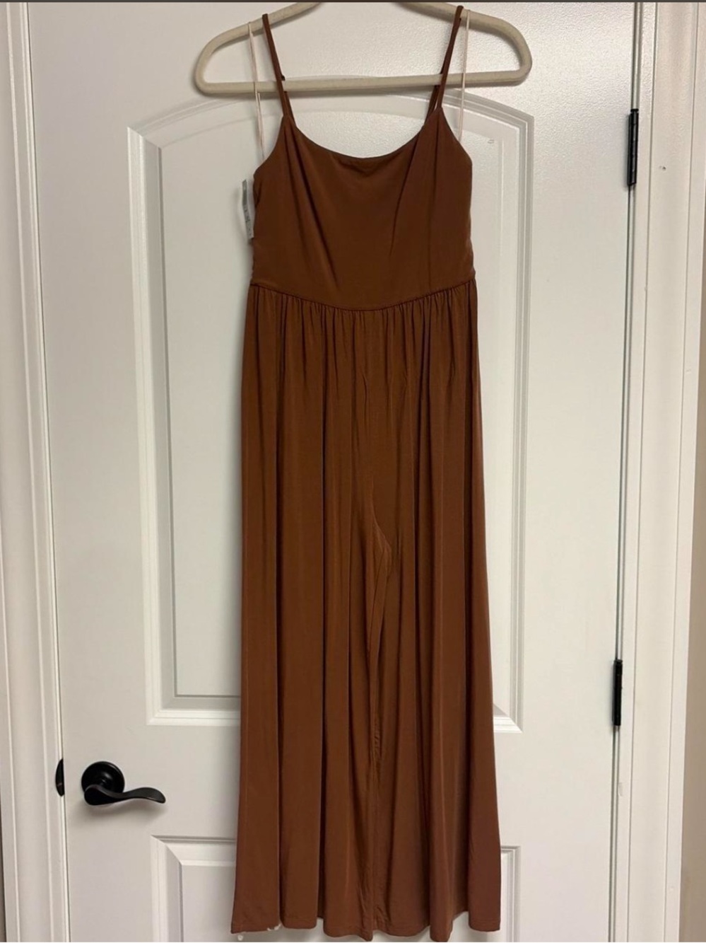 Wilfred Rust Brown Maxi Slip Dress with Spaghetti Straps